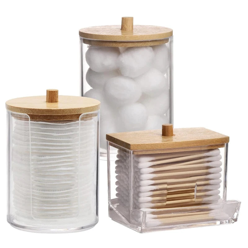 Bathroom Organizer Accessories Set Qtip Holder Storage with Clear Plastic Lids, Cotton Ball/Swabs Dispenser, Organizer Jar