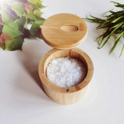 Salt Seasoning Jars Pepper Jar Bamboo Condiment Box Bowl Storage Pot Set Wood Sugar Container Holder Lid Function Multi Bowls